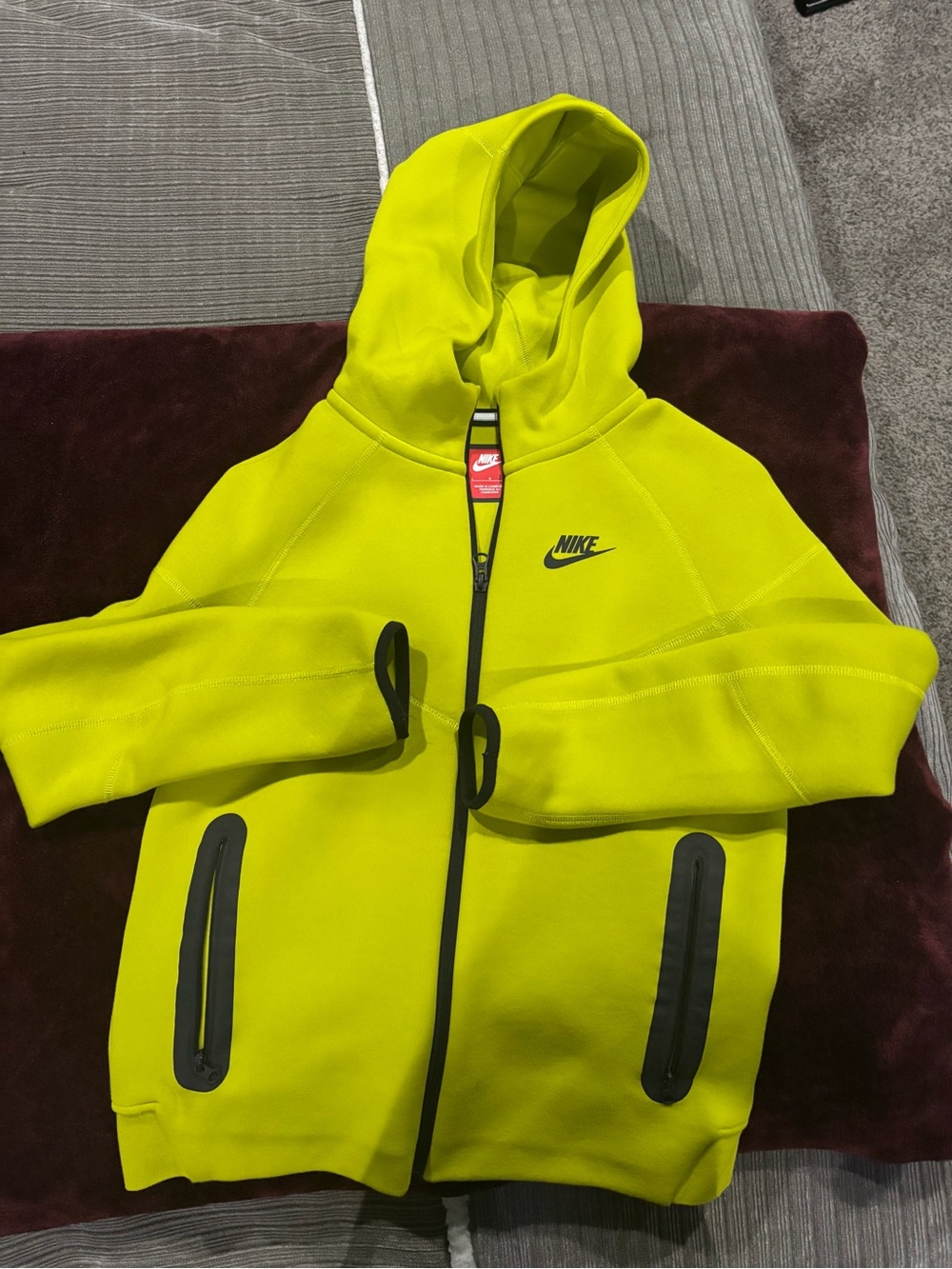 Nike Tech Fleece Neon Yellow Hooded Full-Zip Jacket with Black Accents
